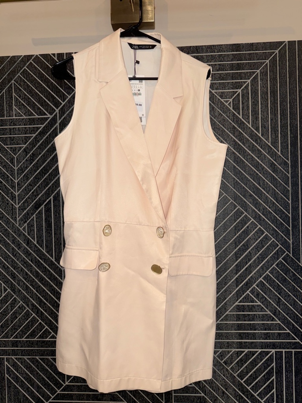 Zara Cream Sleeveless Double-Breasted Blazer Romper with Gold Buttons
